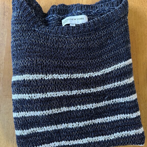 Jones New York Sport Knit Sweater Large navy blue base white stripes - Picture 1 of 6